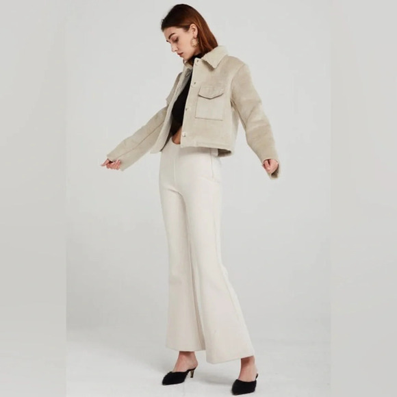 STORETS Vanessa Cropped Shearling Jacket in Beige - Picture 6 of 14